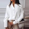 Camicia a maniche lunghe con risvolto tinta unita autunnale da donna