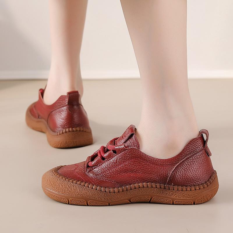 Feerldi Brand Oxford Sneakers Woman Retro Brown Flats Designer Casual Lace Up Moccasins Female Genuine Leather Driving Shoes