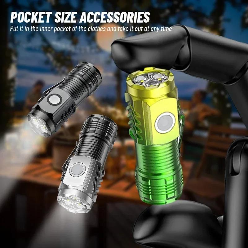 Mini COB LED Flashlight with Clip Magnetic Tail USB Rechargeable Portable Emergency Pocket Torch for Camping Car Repair Outdoor