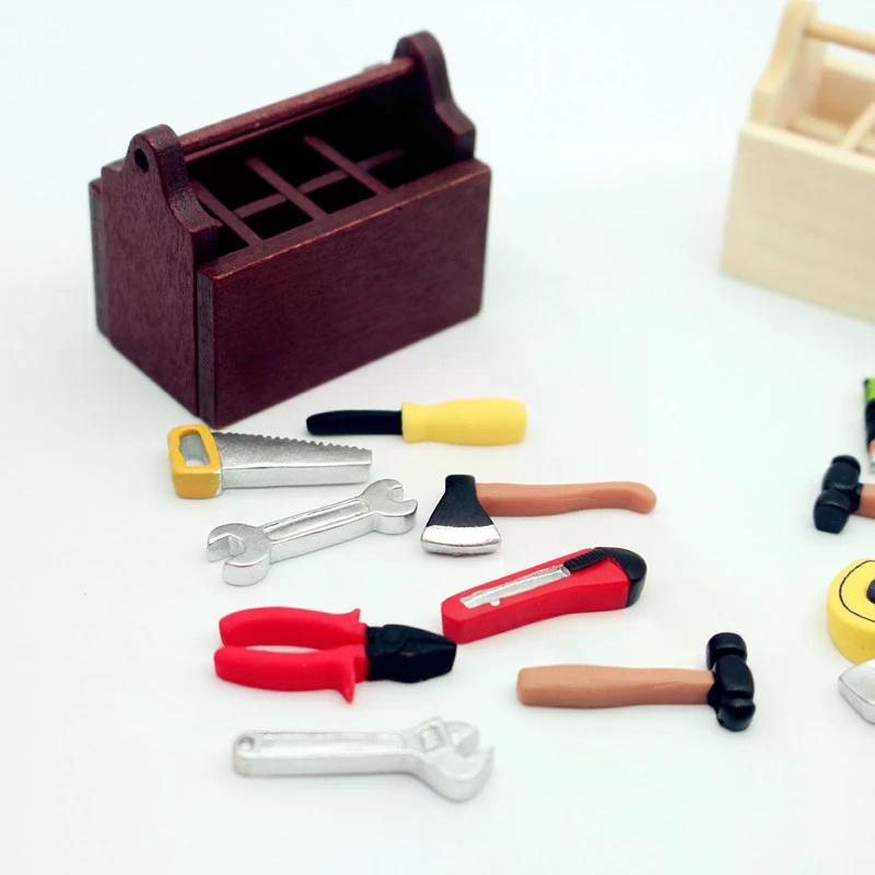 1set Dollhouse Miniature Model 12 Toolbox Handmade Tools Sets Furniture Accessories for Doll House Decor Toys Decorative