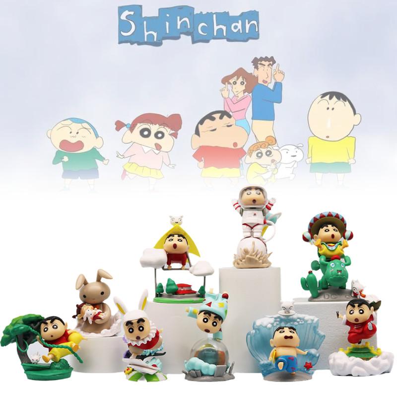 Adorable Crayon Shin-chan Classic Scene Figurine Set With 9 Unique Characters For Desk Display