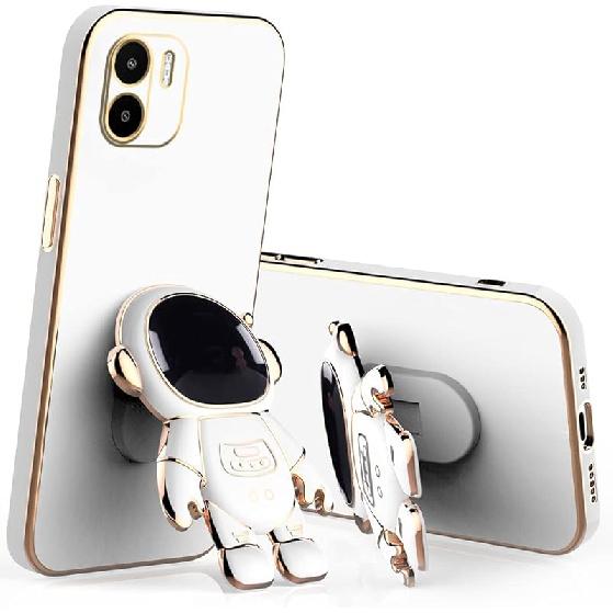 

Совместим с чехлом для Redmi A2 с гальваническим покрытием, креативным мультяшным держателем в виде космонавта, розовый, чехол для телефона Xiaomi Redmi A1, силиконовый противоударный, подставка, мягкий ТПУ белый