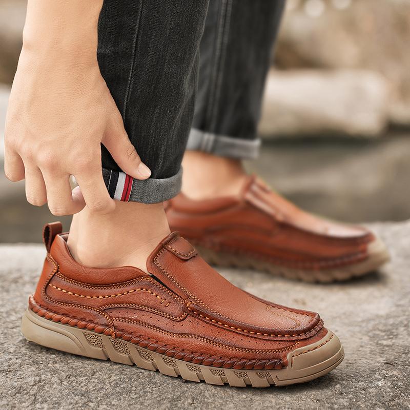 Mocasines de cuero hechos a mano para hombre, mocasines casuales y cómodos, sin cordones, planos, para caminar, gran oferta