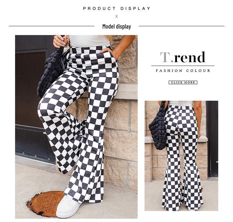 Shiying Checkered High Waist Wide Leg Pants - Casual, Fashionable, Versatile, Simple European and American Style.