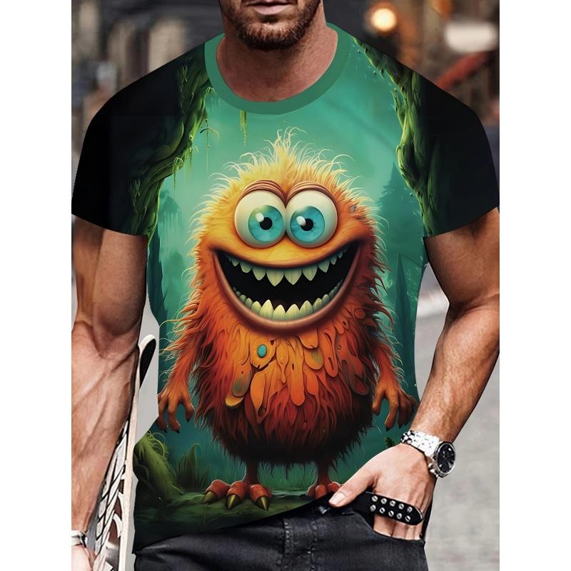 Summer Round Neck 3D Print Funny Animal Pattern Top Fashionable Casual Short Sleeved Men's T-shirts