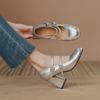 Shoes Women's 2025 New One-word with Light Mouth Rhinestone High Heels Royal Sister Sexy Silver Mary Jane Single Shoes