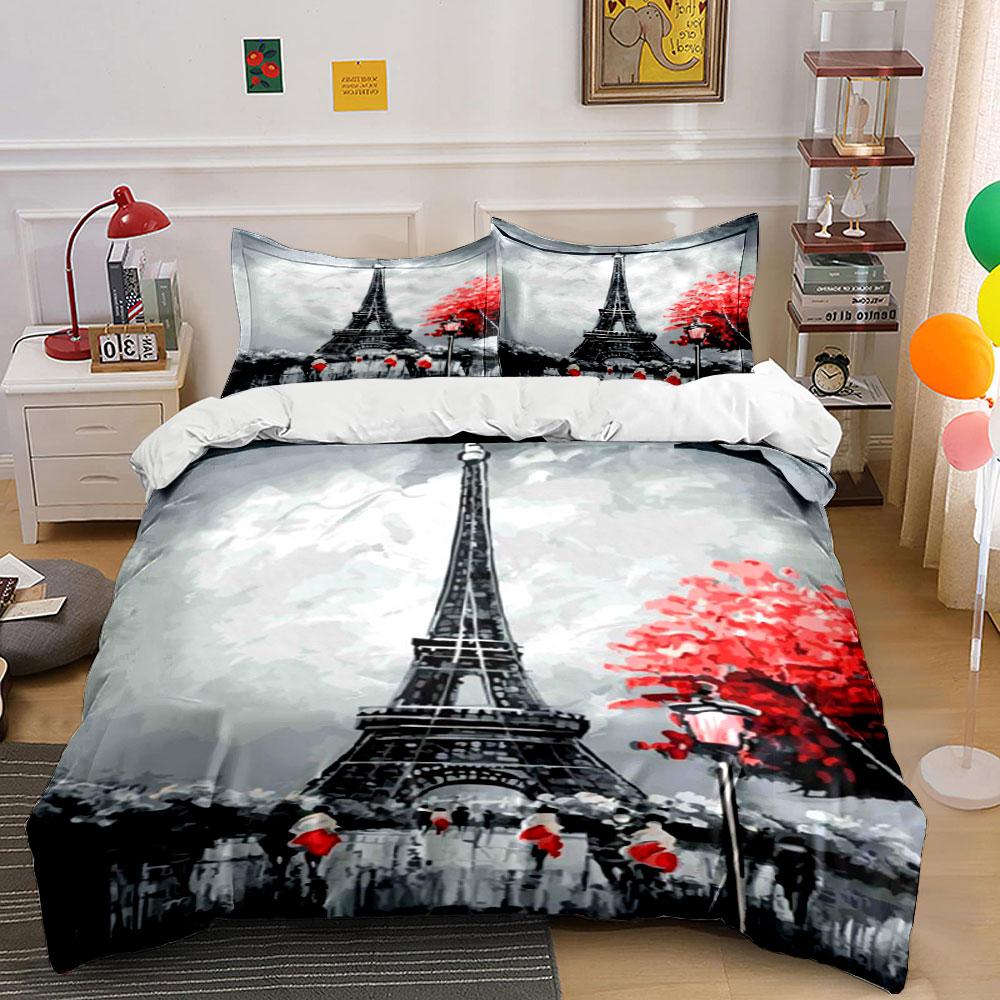 Eiffel Tower, red trees. Bedding sets Duvet cover sets Duvet covers Pillowcases(1* Duvet Cover 2* Pillowcases without duvet insert)