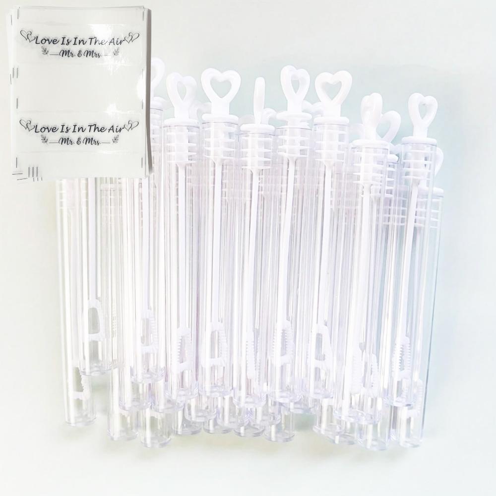 

50/100Pcs White Bubble Soap Bottle Heart Wand Empty Tube With Love Is In The Air Stickers Party Favors Wedding Gifts for Guest 50