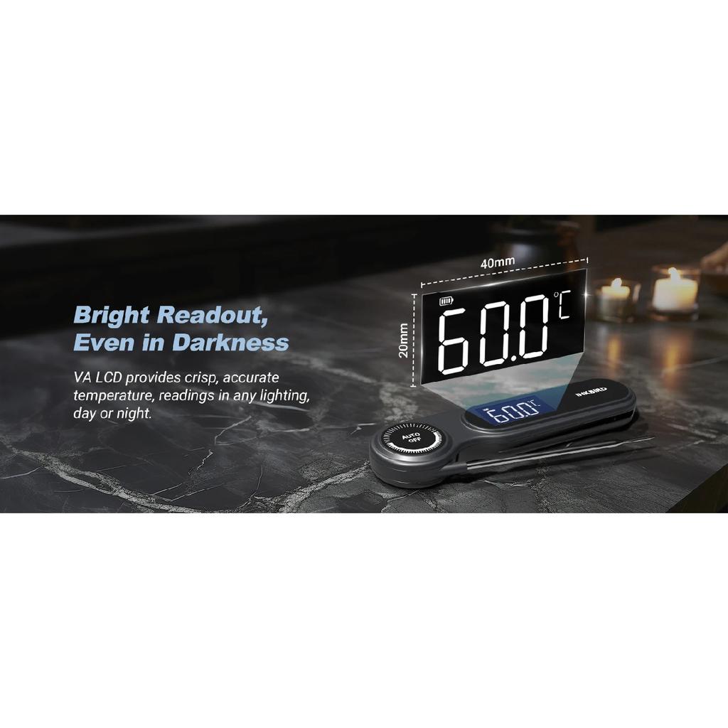 INKBIRD IHT-21K Sofort-Fleischthermometer, 0,5 Sek., IP65 Wasserdicht, K-Sensor, Magnetisch, VA-LCD, für Grillen, Backen, Brauen