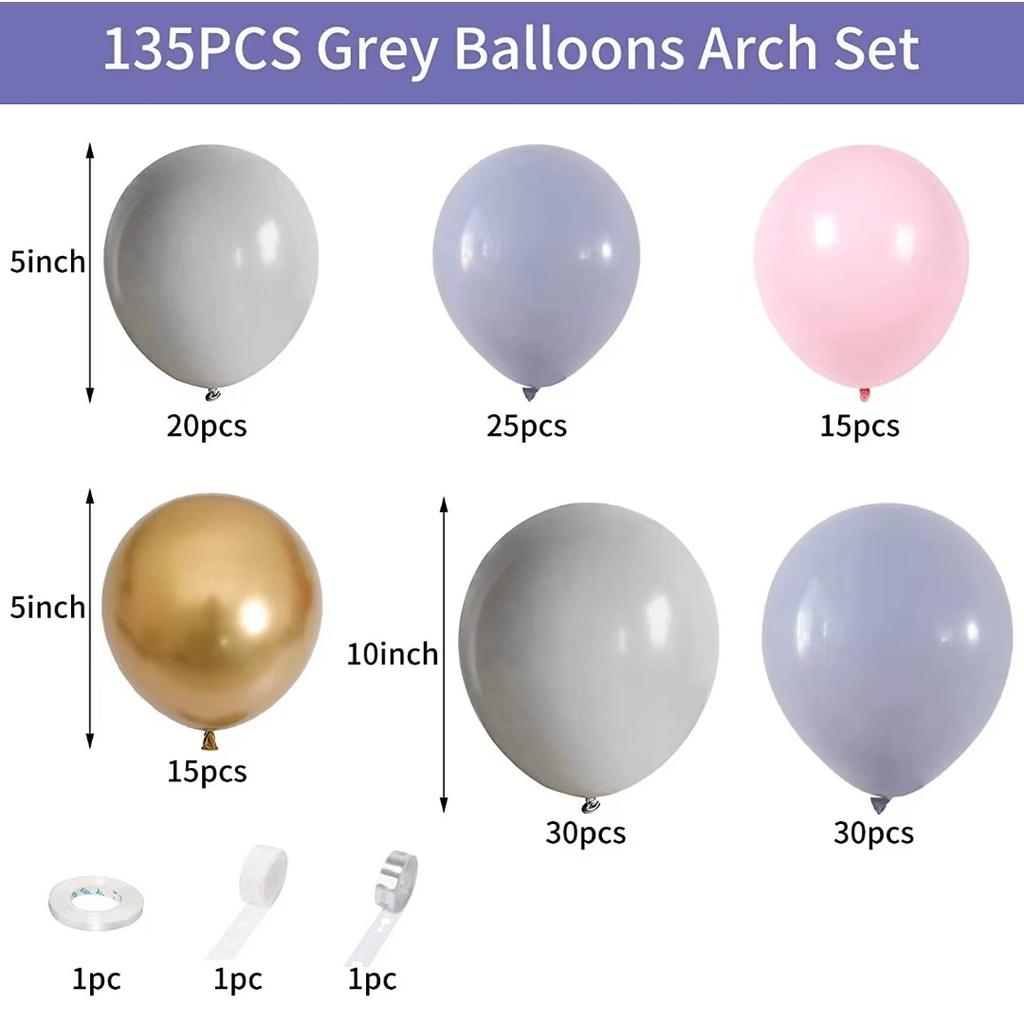 Maca Blue Gray Latex Balloon, Metal Gold Light Pink Children'S Birthday Theme Party Supplies Decoration