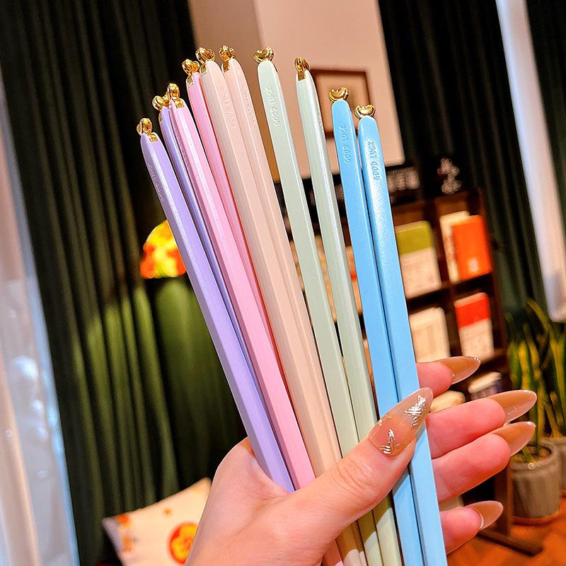 5 Pairs Colored Reusable Chopsticks, Fiberglass Chopsticks Set, Non-Slip, 25.5cm