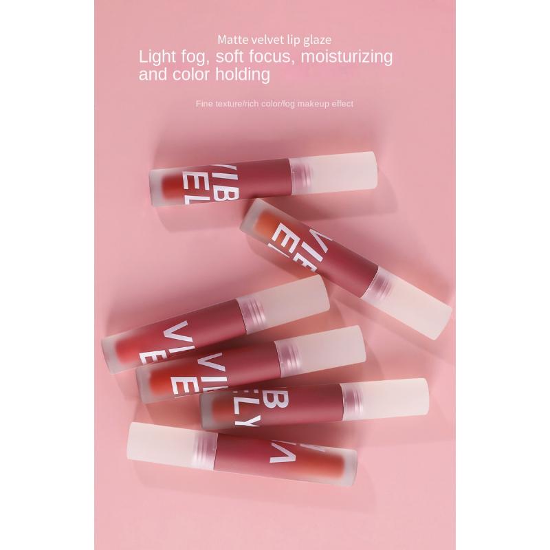 VIBELY Fumo Leggero Opaco Velluto Opaco Lip Slush Impermeabile Lunga Durata Lucidalabbra Bianco