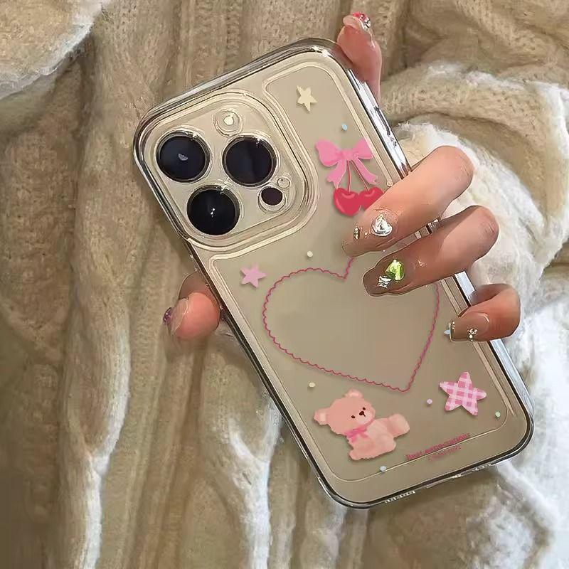 Stars Love Heart Bear Transparent Case for Apple 14/15, 16, 17/17 Pro Max, XS/XR