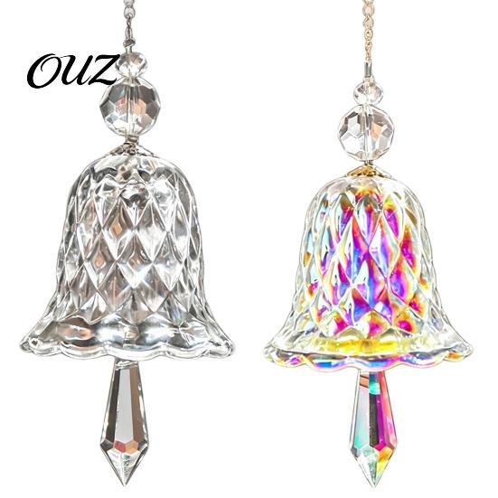 Holiday Window Hanging Bells Faux Crystal Bell Suncatcher, Glass Prism Wind Chime Ornament, Clear Rainbow Chimes Christmas Tree Maker for Indoor