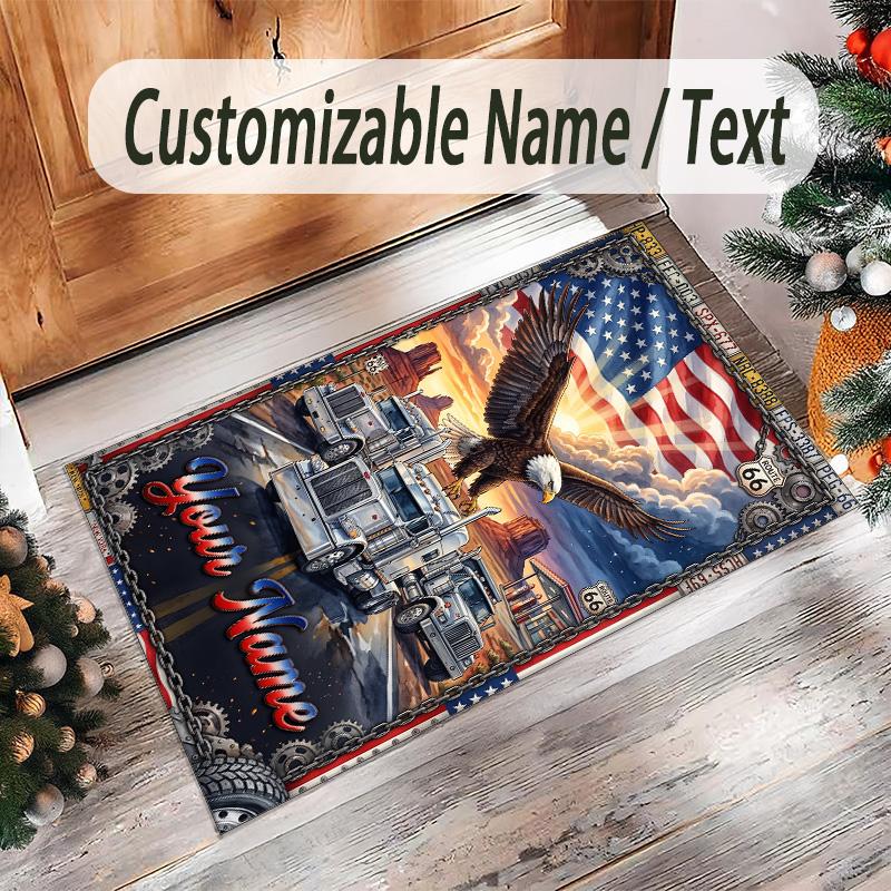 Amerikanisches Patriotisches Thema Kristall Samt Teppich Personalisierter Benutzerdefinierter Name Text Weiche Bodenmatte Heimdekoration
