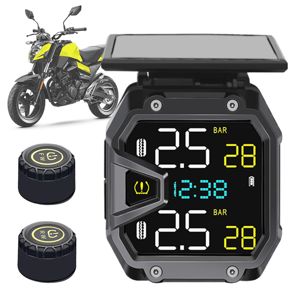 Motorcycle TPMS QC3.0 Fast Charging Bike Air Pressure Monitor Solar Power Wireless Tire Pressure Monitoring System With 2 Sensor