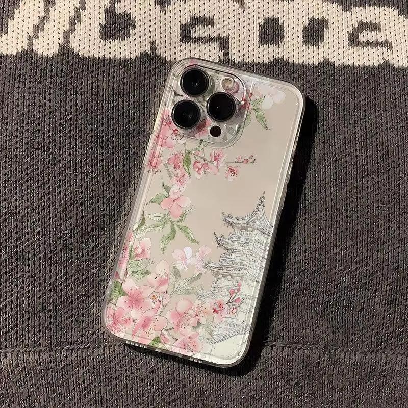 Pink Floral Pattern Transparent Phone Case For IPhone 17 16 15 14 Plus 13 12 11 Pro MAX 16E 17E Air Phone Cover Coque Funda