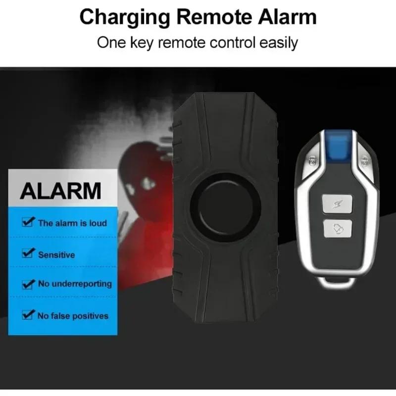 Motorcycle Alarm Wireless Vibration Bicycle Alarm USB Rechargeable Remote Anti-Theft Motobike Security Detector System Alarm