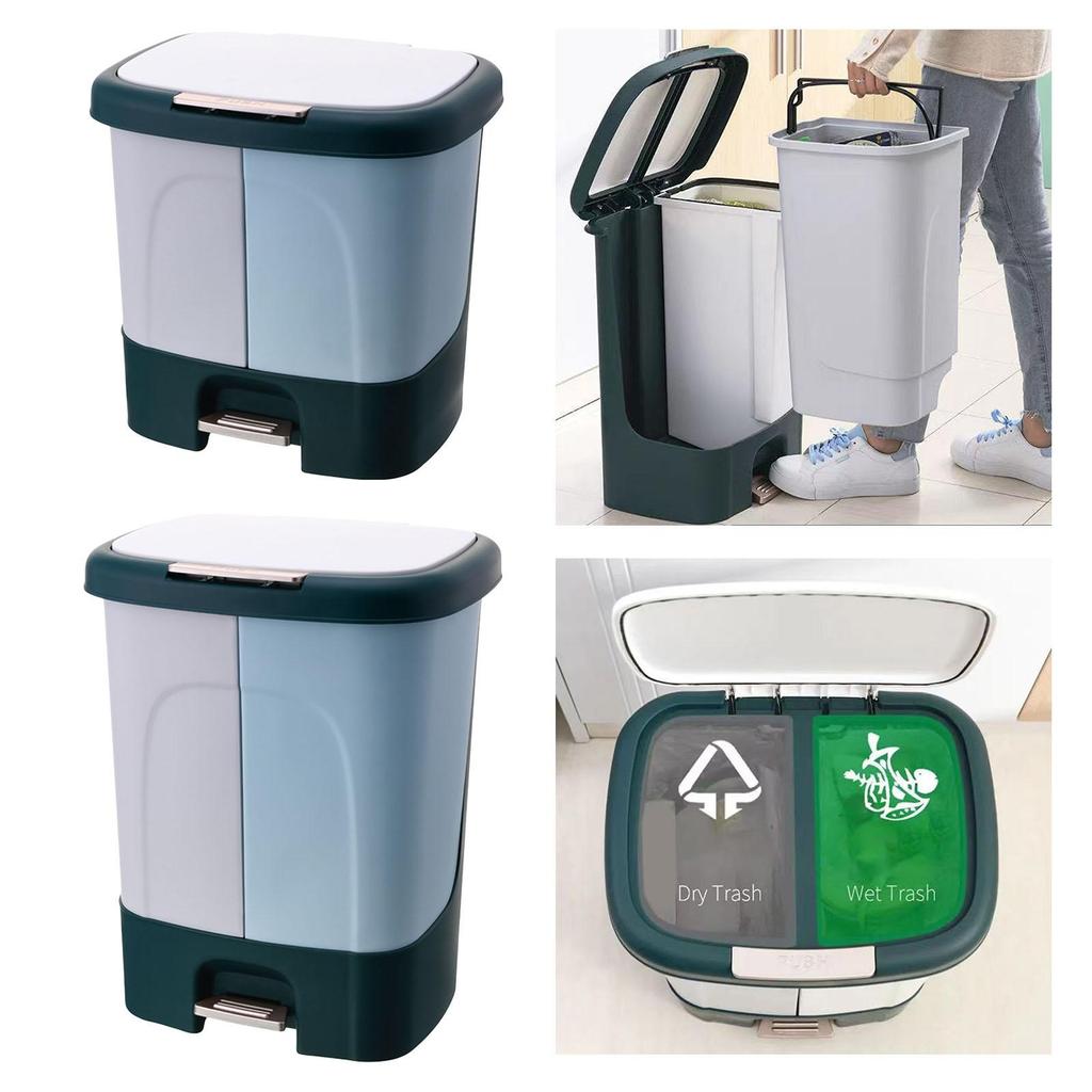 Sorting Waste Bin with Lid Double Compartment wet and Saving indoor Household , 38.5x30x37cm