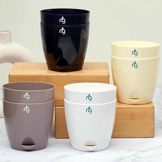 Combo of 8 Self Watering Flower Pots for Plants | Plastic Plant Pots | Planter Pots for Home, Room,Garden
