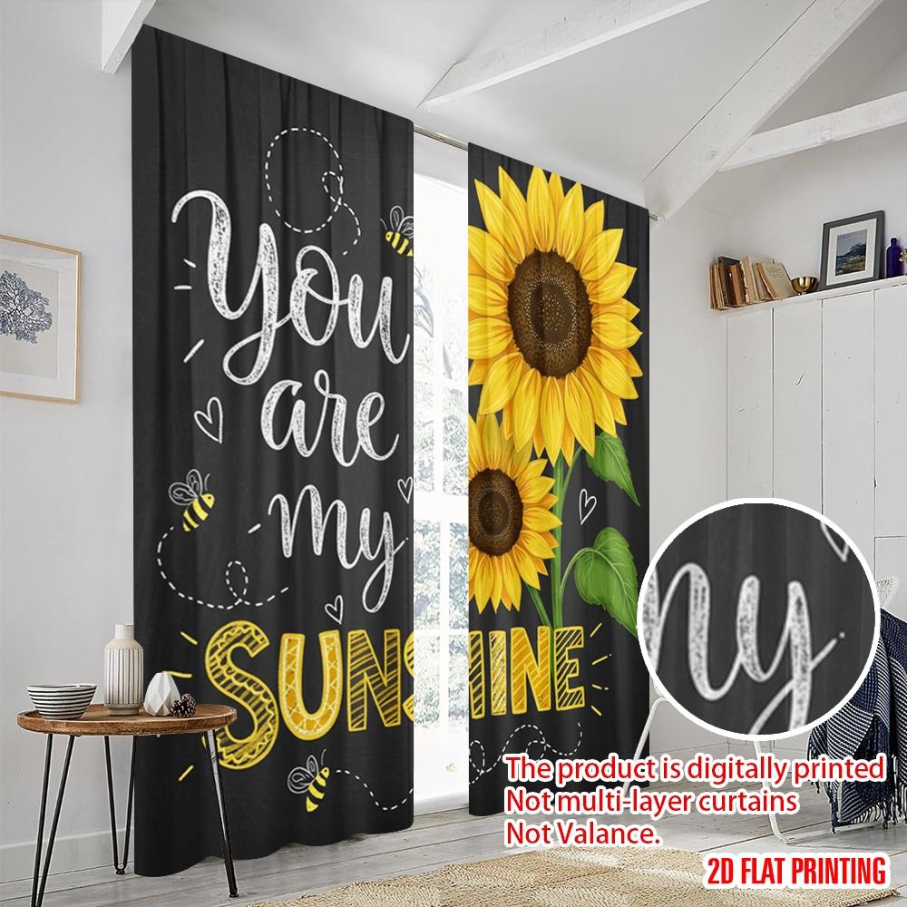 2pcs 2D Flat Printing Drapes Sunflower You Are My Sunshine Polyester Without Electricity All Season Party & Holiday Decor