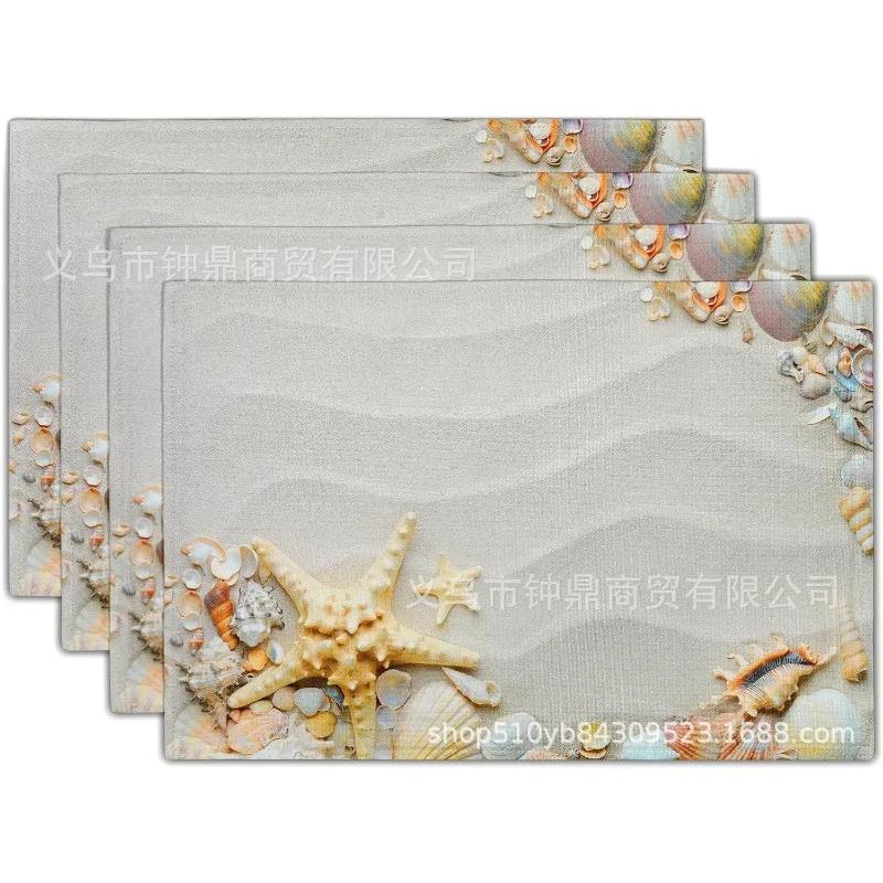 1PC Beach Theme Placemats Summer Ocean Blue Coastal Sea Life Table Mats Heat-Resisting Non Slip Placemats