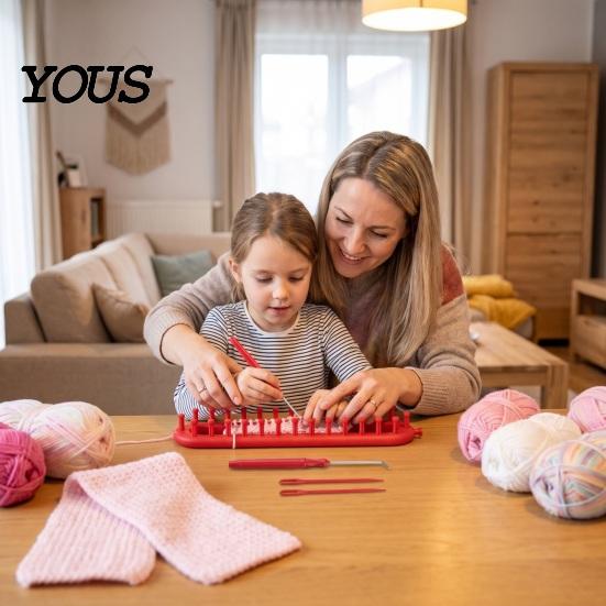 Knitting Accessories Loom Set with Crochet Hook, Needle, Plastic Round Rectangular Yarn Weaving Kit, Beginner for DIY Hat Scarf Shawl Sweaters