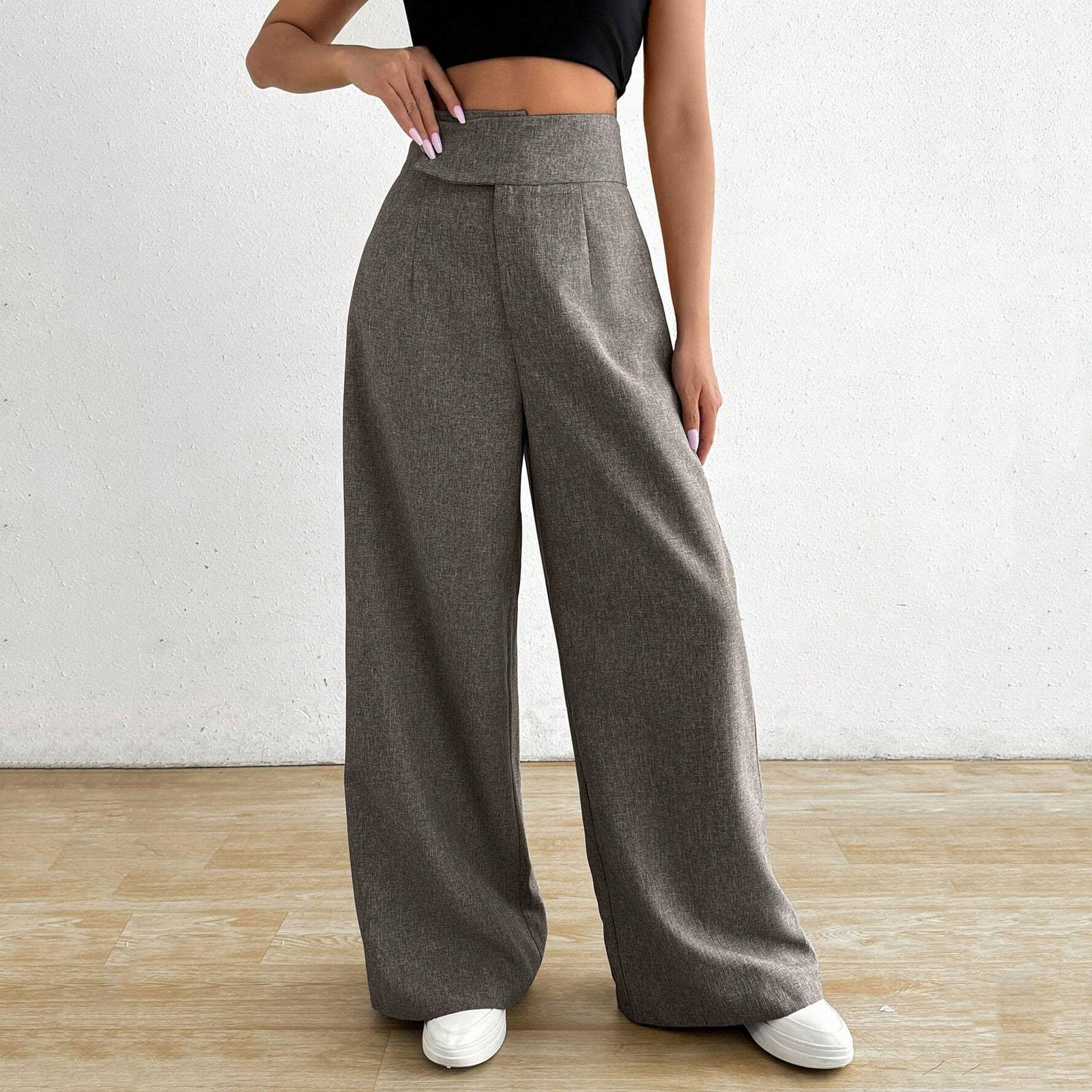 

Women Solid Color Trousers Cotton And Linen Pants XXL