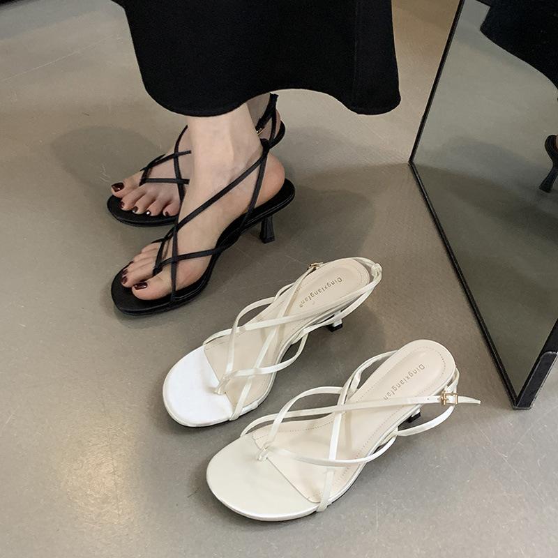 Fashion High heels women's 2024 summer new style fashion cross thin strap heels Korean style temperament high heel sandals