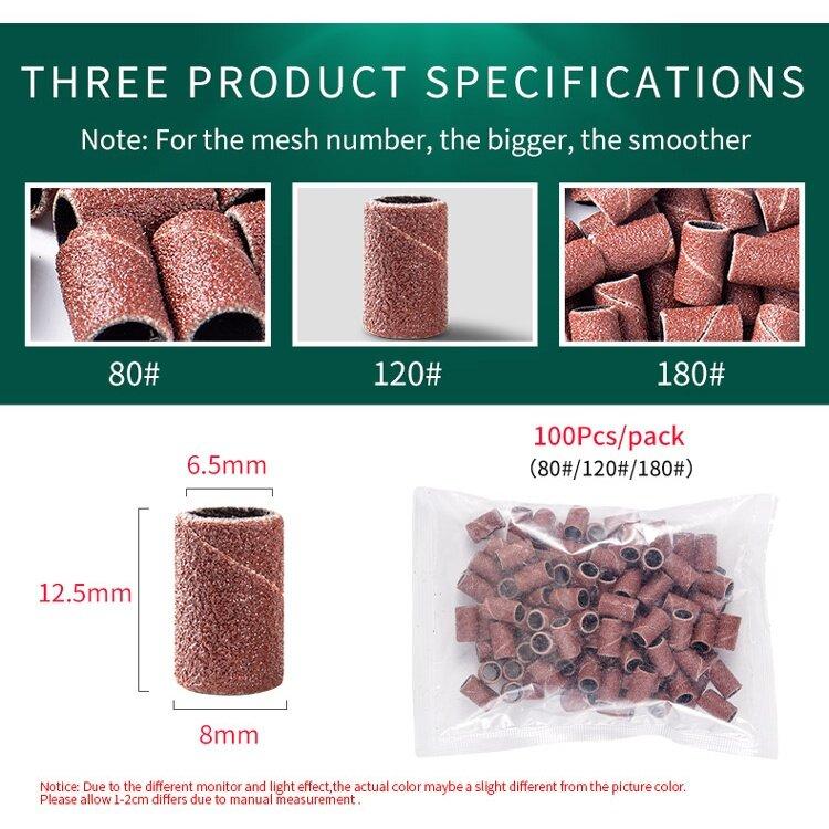 100PC Nail Art șlefuire benzi pentru biți inel de șlefuire mașină electrică înlocuire biți pedichiură instrumente