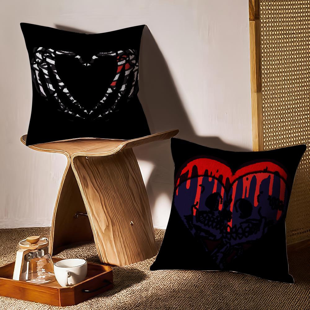 Cool Skull Heart Print Cushion Cover Anti-dustmite Pillowcase Invisible Zipper Silky Short Plush Sofa Cushion Cover