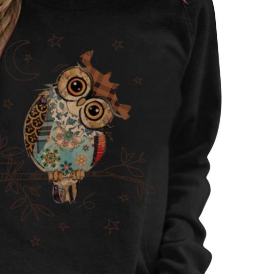 Roztomilá mikina s potiskem sovy, pulovr s dlouhým rukávem, podzimní zimní, kulatý výstřih, volný střih, dámská mikina, svrchní oděv