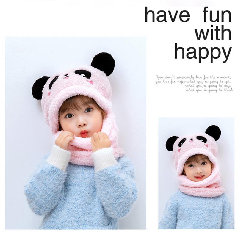Children Cartoon Cute Bear Rabbit Hat Scarf Girls Boys Winter Soft Thicken Scarves Beanie Double Warm Fleece Kids Hats