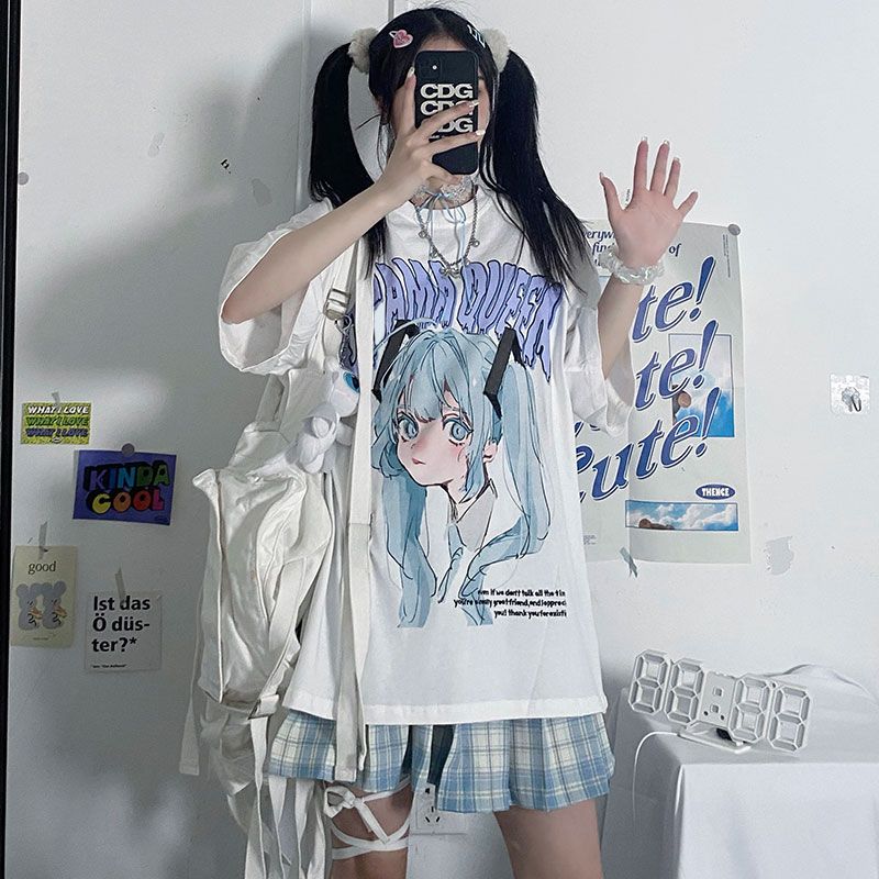 Cartoon Graphic Printed T-shirt Women Men Oversized Y2k Short Sleeve High Quality Streetwear Harajuku Male Female Clothing