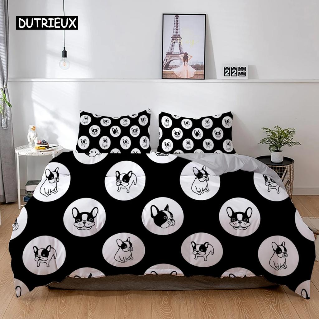 3D Dog Bedding Set Cute French Bulldog Puppy Duvet Cover Sets Cartoon Bed Cover Pet Animals Home Textiles Queen 23Pcs King Full