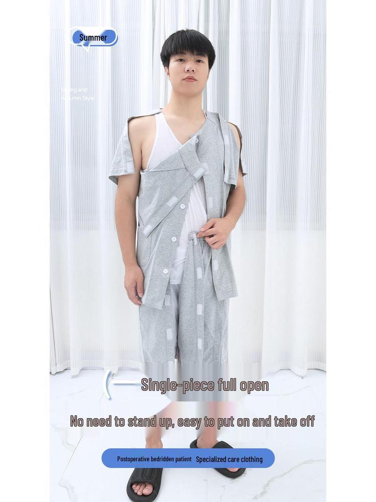 Summer Short Sleeve Cotton Clothing for Bedridden & Post-Op Patients