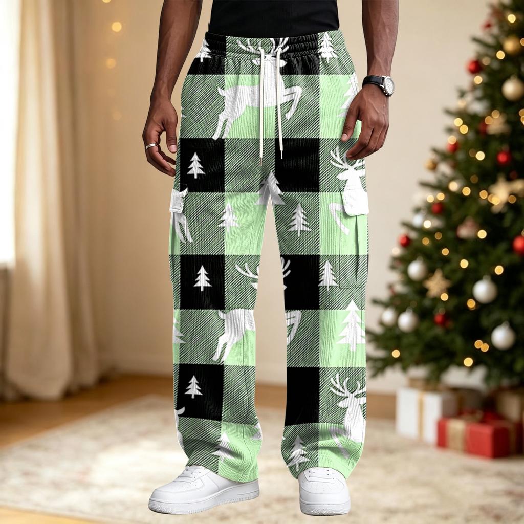 Men's Streetwear Loose Fit Casual Pants with Christmas Print, Comfortable Athletic for Everyday Wear
