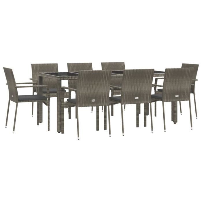 VidaXL 9-piece Garden Dining Set with Cushions Grey 3184986