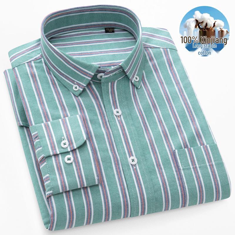 Camicia da uomo a righe in cotone Oxford a maniche lunghe con bottoni