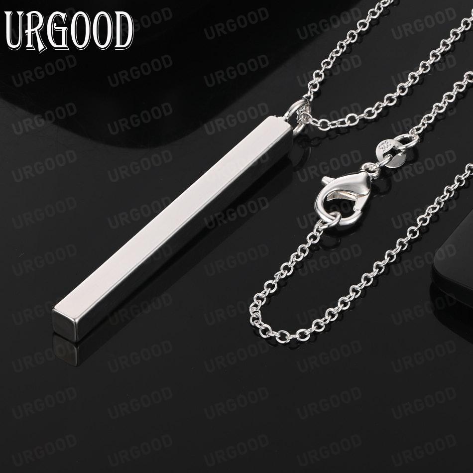 925 Sterling Silver Minimalist Rectangular Pillar Pendant Necklace - Fashionable Banquet Jewelry
