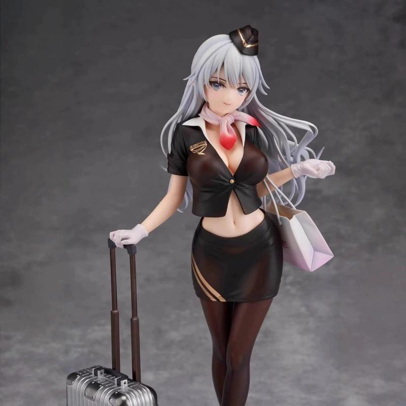 Shiori Awahara Stewardess Anime Figure Original Art Boxed Collectible Statue Desktop Ornament Silver Haired Model For Collection