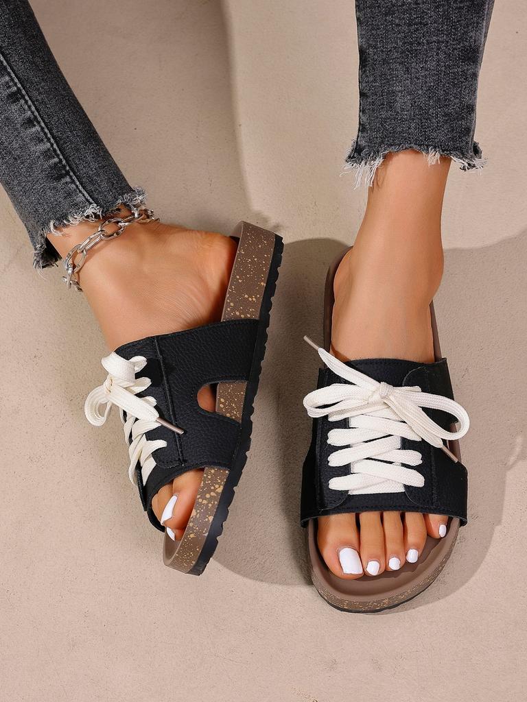 Foreign Trade Straps Leak Toes and Half Drags for Women's Summer Wear 2025 Summer New Casual Fashion Imitation Wood Non-slip Cool Slippers for Women