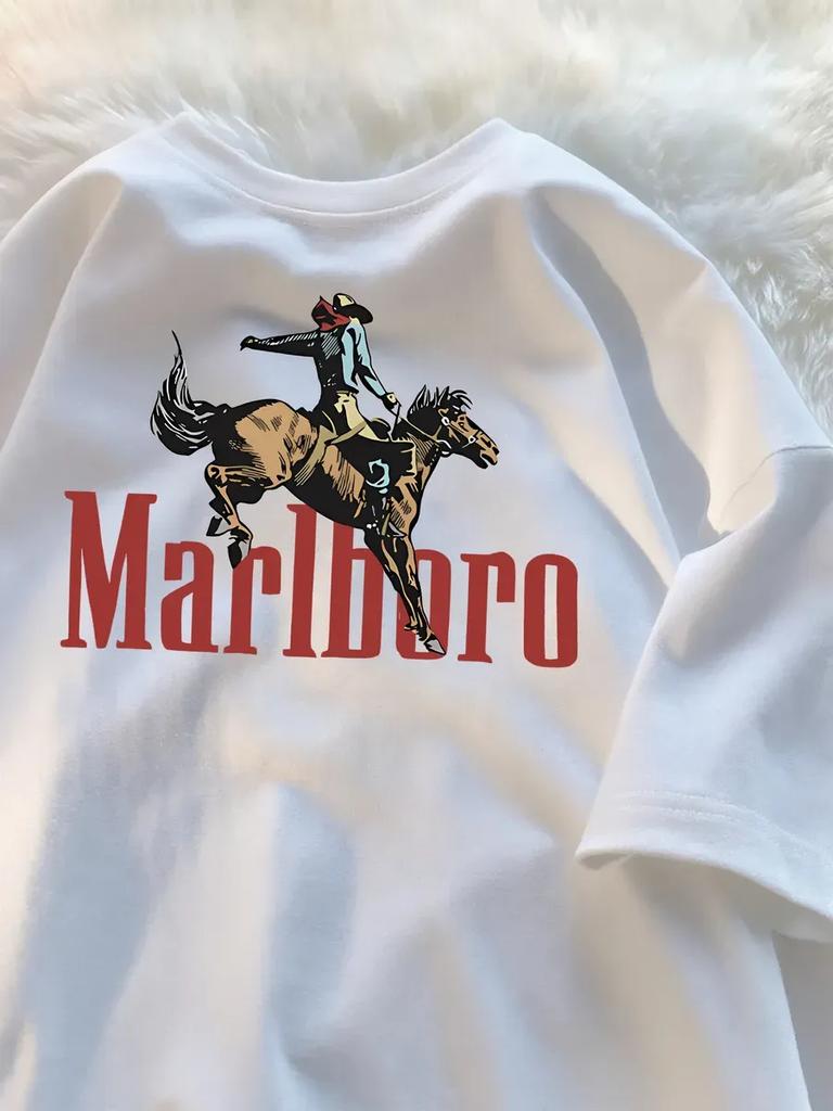 Weißes Oversized-T-Shirt mit Marlboro-Print