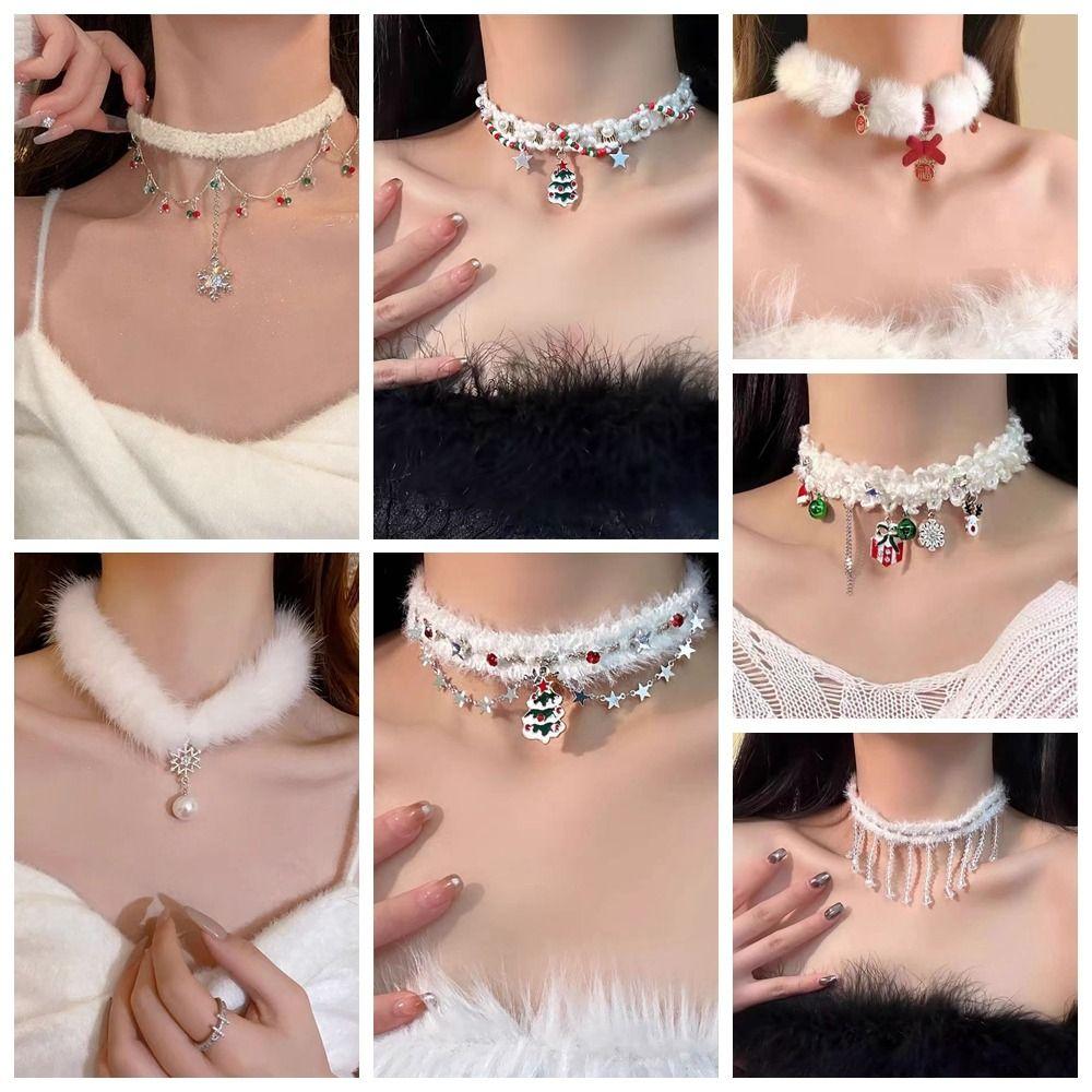 Tassel Snowflake Rhinestone Necklace Christmas Tree Xmas Clavicle Chain  Girls