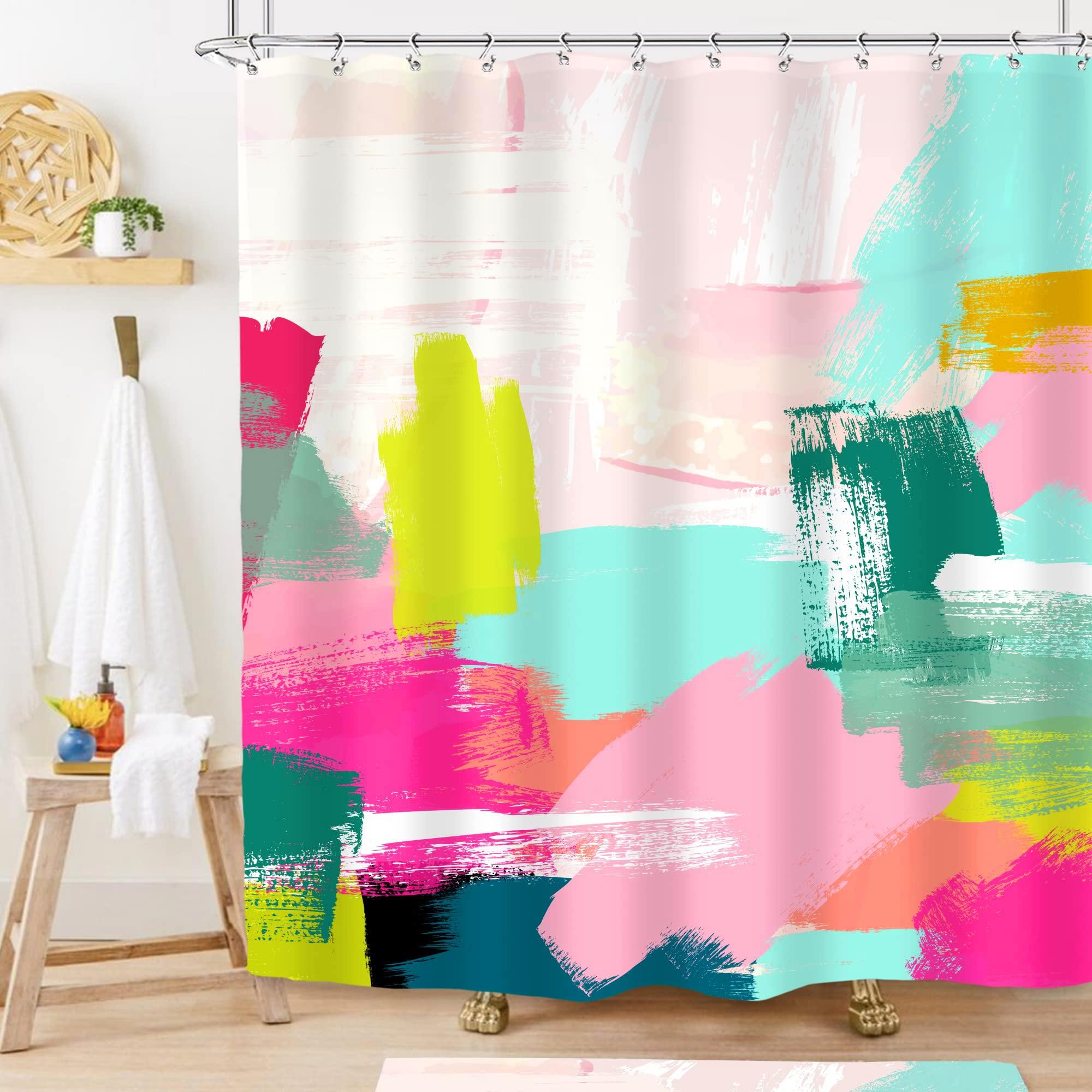 

Colorful Shower Curtain Art Abstract Watercolor Multicolor Rainbow Atomic Starburst Mid Century Black Fabric Bathroom Decor W60H190(CM)-1 Pcs