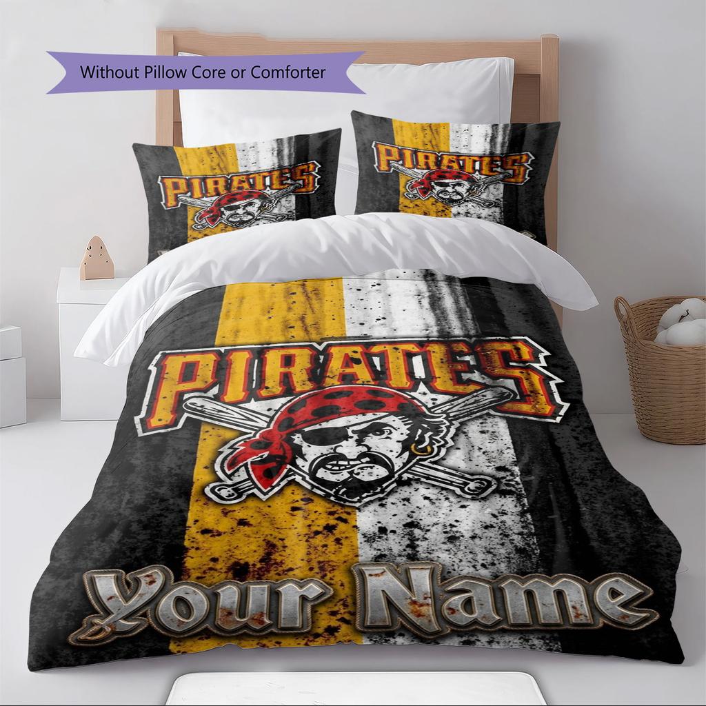 Name Custom Pittsburgh Pirates Pattern Bedding Set Quilt Cover Pillowcase Home Decor Gift (1 * duvet cover + 2 * pillowcase, without core)