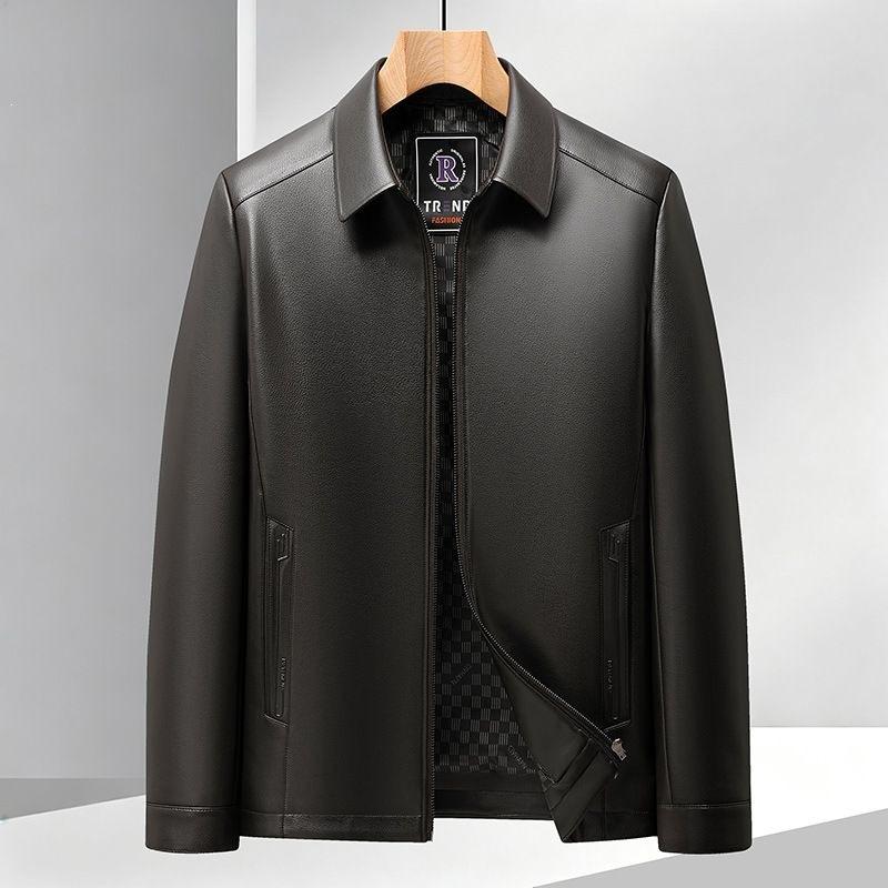 Autumn and winter new men's business jacket leather jacket business casual men's lapel washed leather jacket