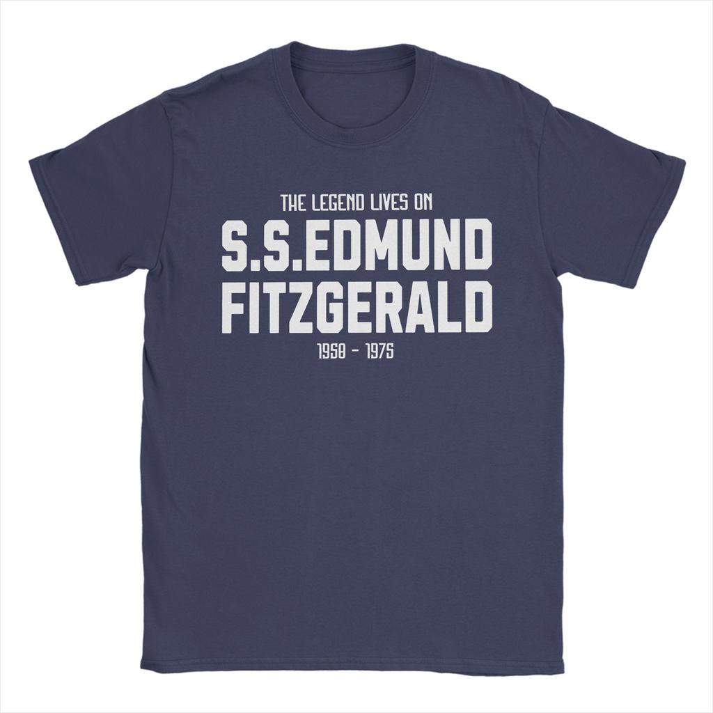 T-shirt Edmund Fitzgerald Estate Grande Nave Magliette in Puro Cotone da Uomo Hip Hop Casual T-shirt Manica Corta Streetwear Top