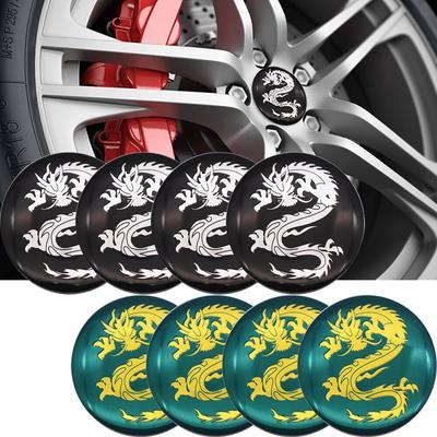 Lot de 4 autocollants en aluminium pour centre de roue de voiture, 56 mm, dragon