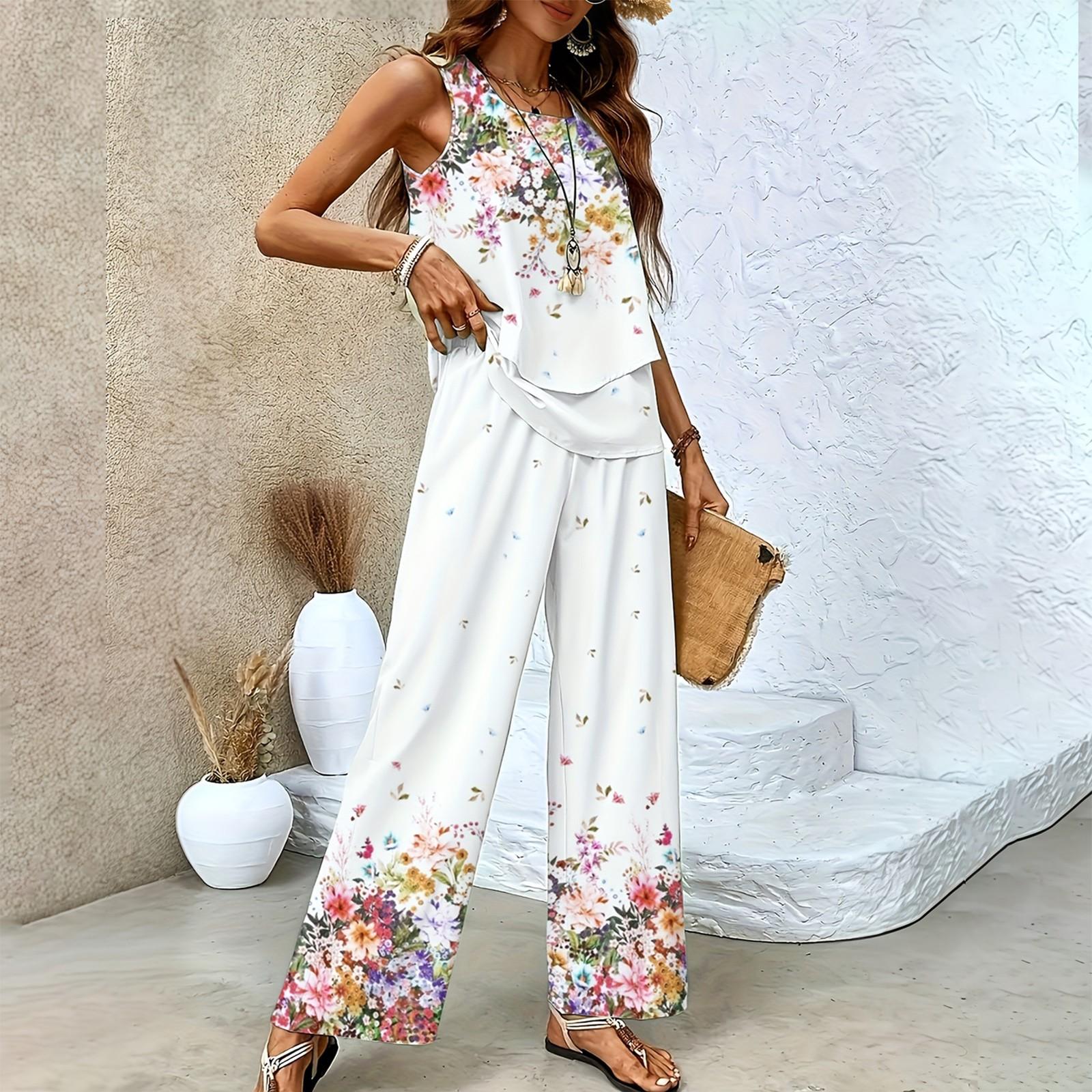 Женский летний свободный двухслойный жилет без рукавов, повседневные брюки, комплект для отпуска S